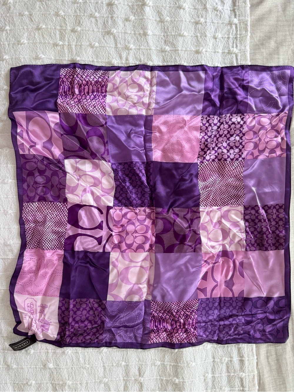 Vintage Y2K 100% silk square scarf or bag accessory purple patchwork